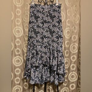 H&M Navy Floral High-Low Tiered Skirt